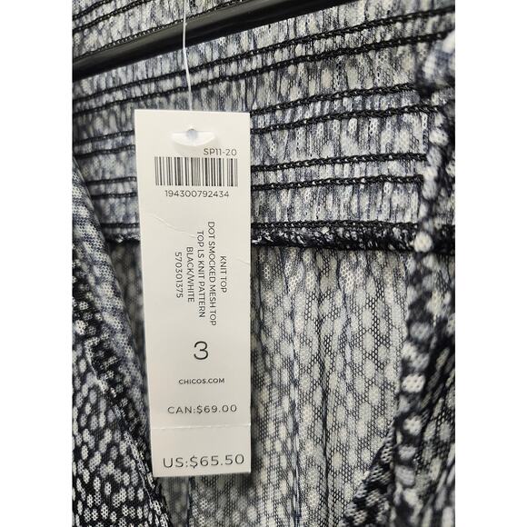 Chico's Dot Smocked Mesh Top Sheer Blouse Ruffle Collar W/ Camisole Size 3/XL - Picture 4 of 6
